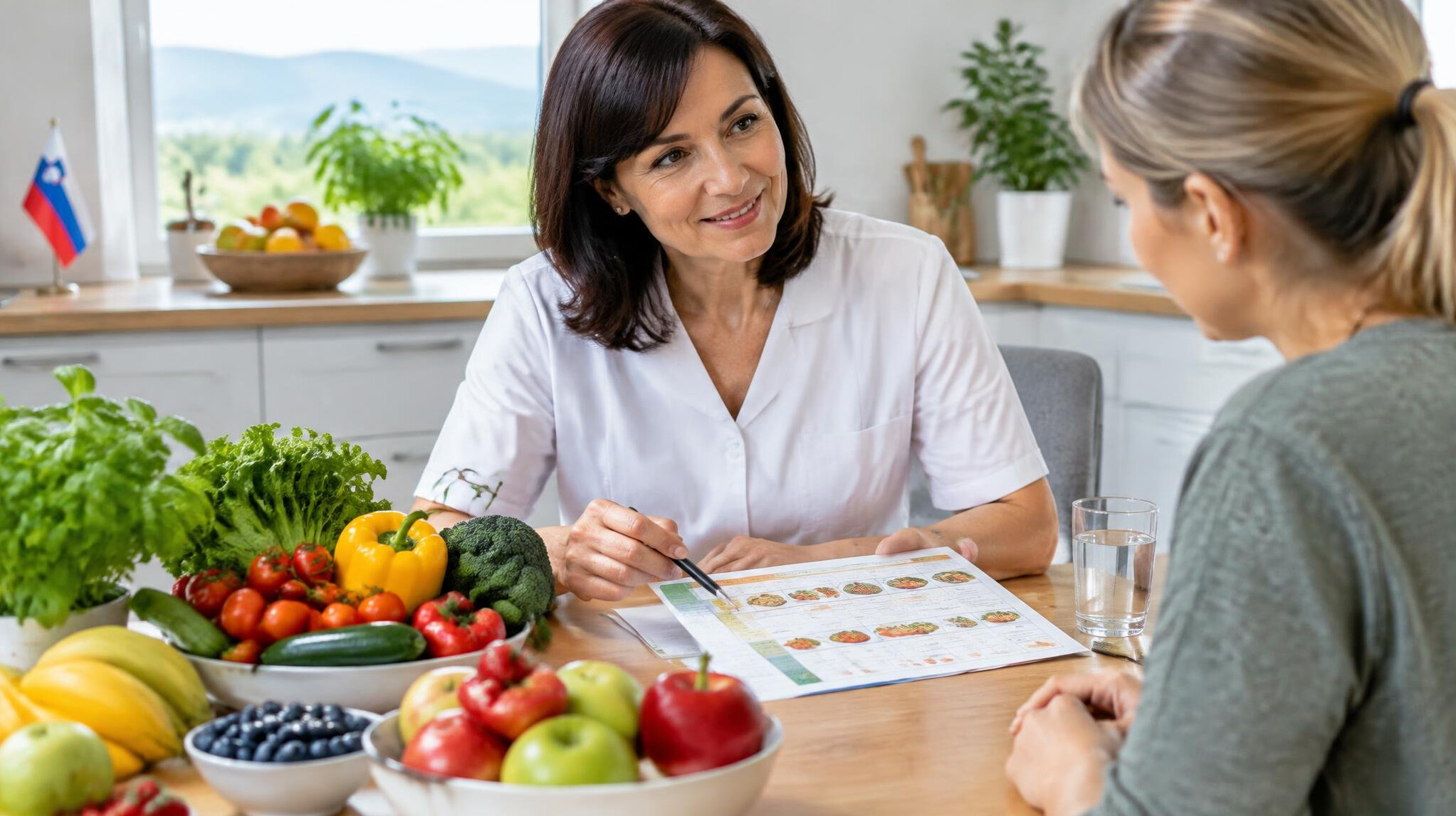 Nutrition consultation with fresh ingredients on a table