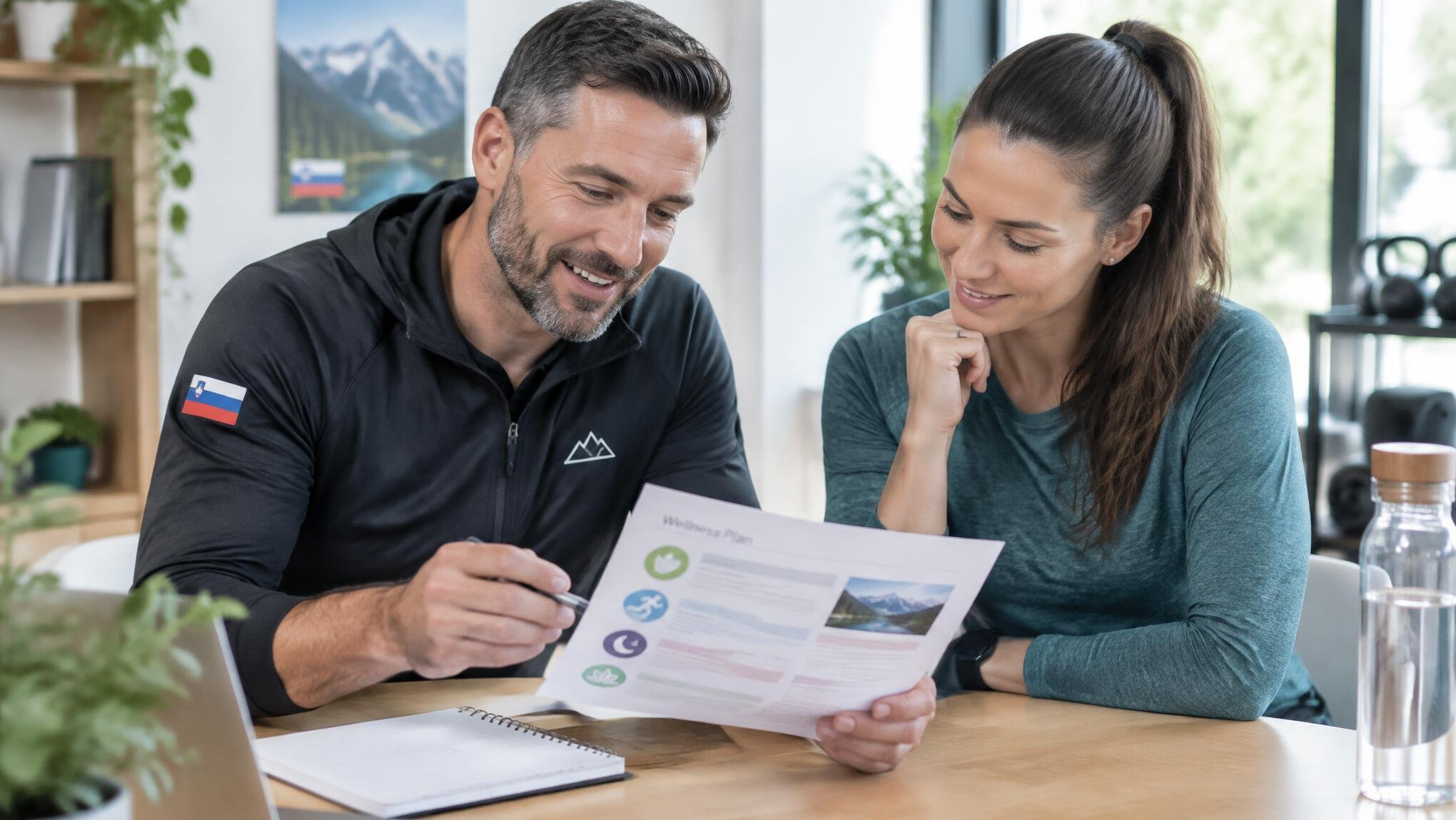 Coach and client reviewing a personal wellness plan together