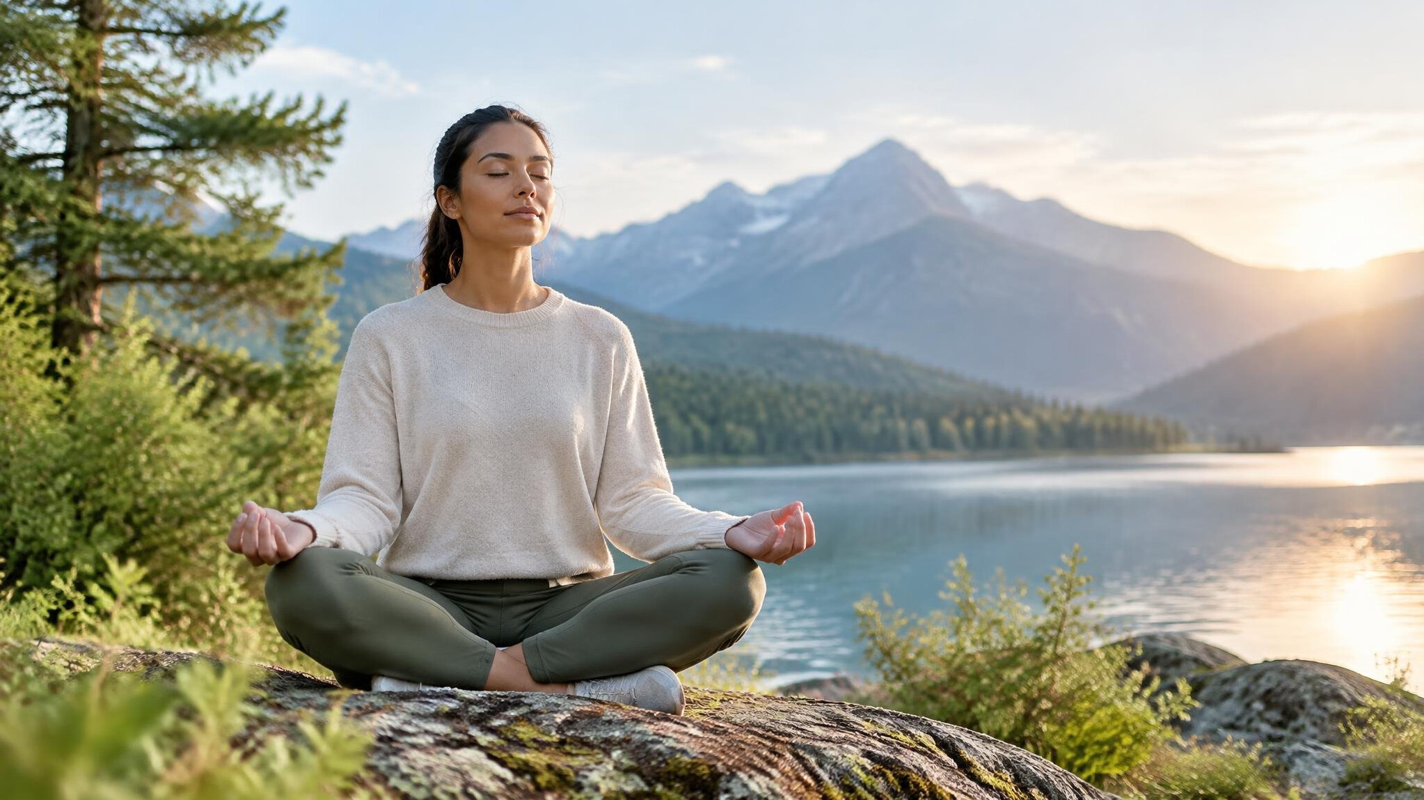 person meditating outdoors
