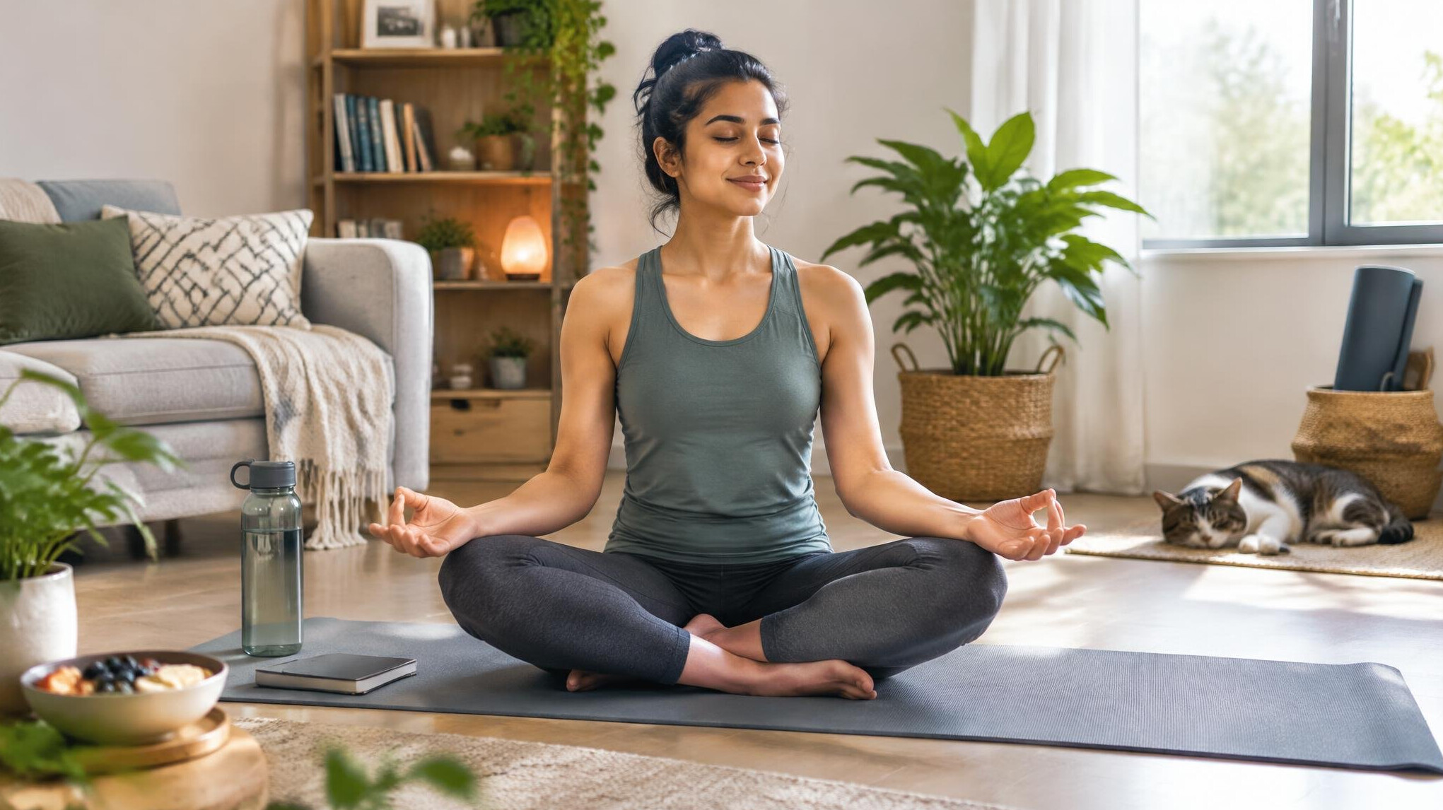 person doing yoga at home